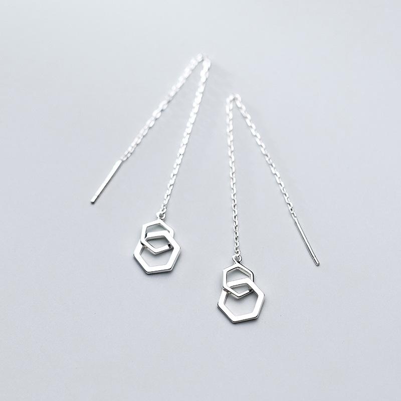 

925 Sterling Silver Geometric Dangle Earrings Simple Style Long Chain Ear Line Fine Fashion JewelryFor Women Girls Gift