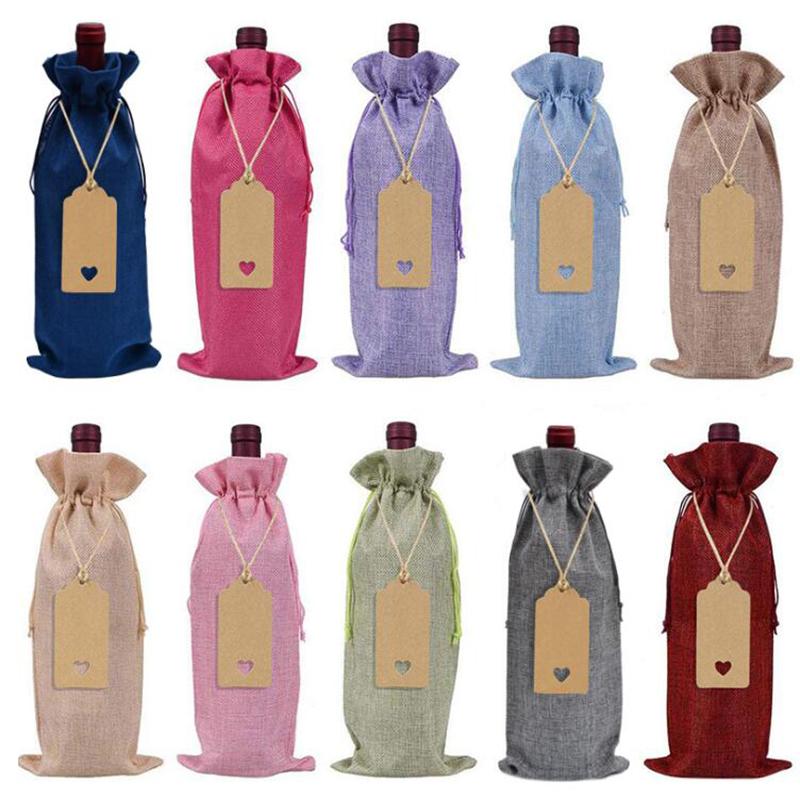 

Gift Wrap 10pc 15*35cm Rustic Jute Burlap Wine Bags Drawstring Bottle Covers Reusable Package