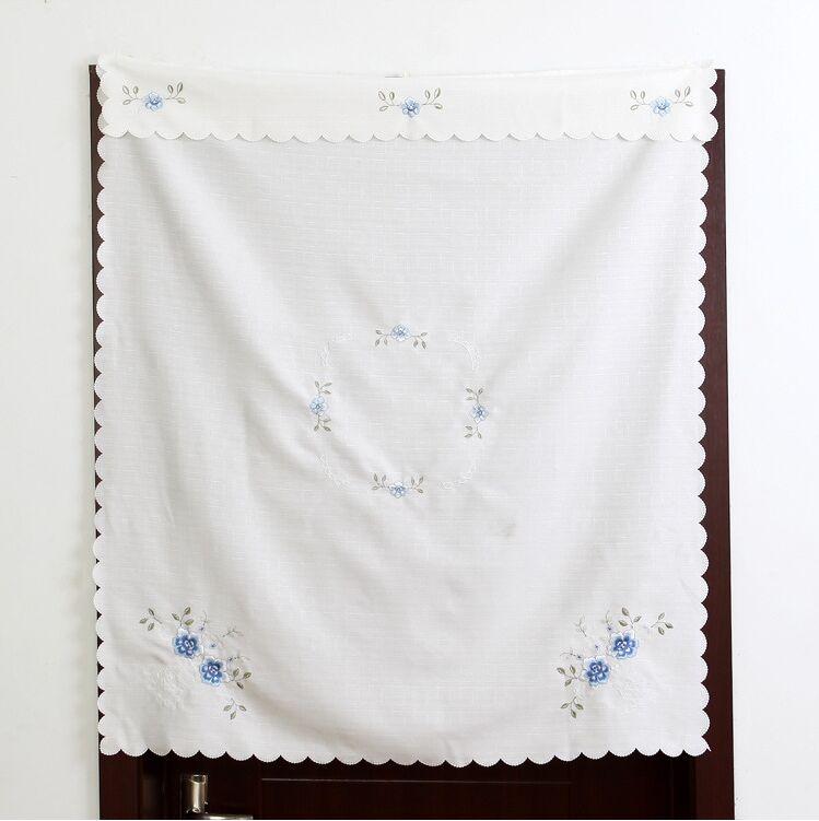 

1pcs Pastoral style flower embroidered short kitchen curtain decorative finished curtain cabinet for living room bedroom, White