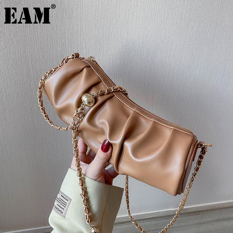 

[EAM] Women New Small Chains Barrel-shaped PU Leather Personality All-match Crossbody Shoulder Bag Fashion Tide 2021 18A1220, Black