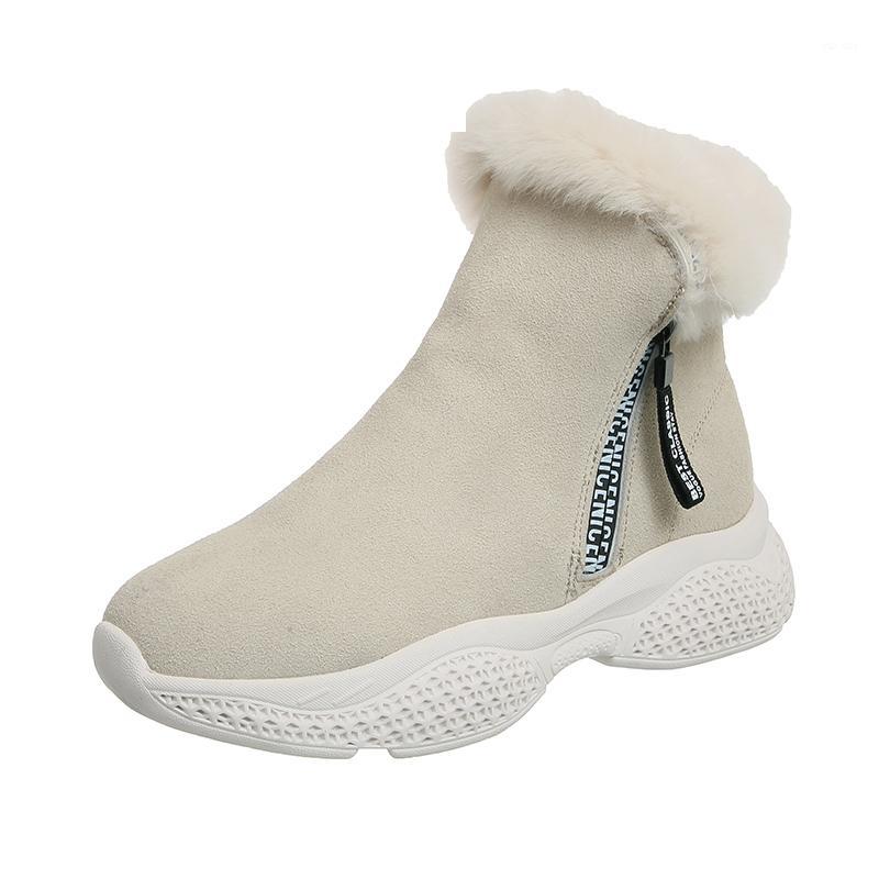 

CINESSD Ankle Boots for Women Winter High Top Shoes Cow Suede Round Toe Zipper Student Flat Boots Black Botas Mujer Invierno1, Beige