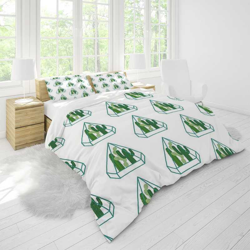 

Comforter Set Full Size Bedroom Duvet Cover Pillow Case Home Textile Green Cactus Cute Kids Quality Custom Designer Modern Soft, As pic