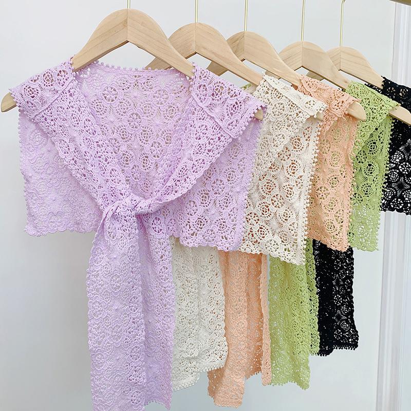 

New Summer Women Scarf Sunscreen Lace Shawl Crochet Shawl Wraps Knitted Scarves Thin Solid Flower Hollow Out Scarf Kid