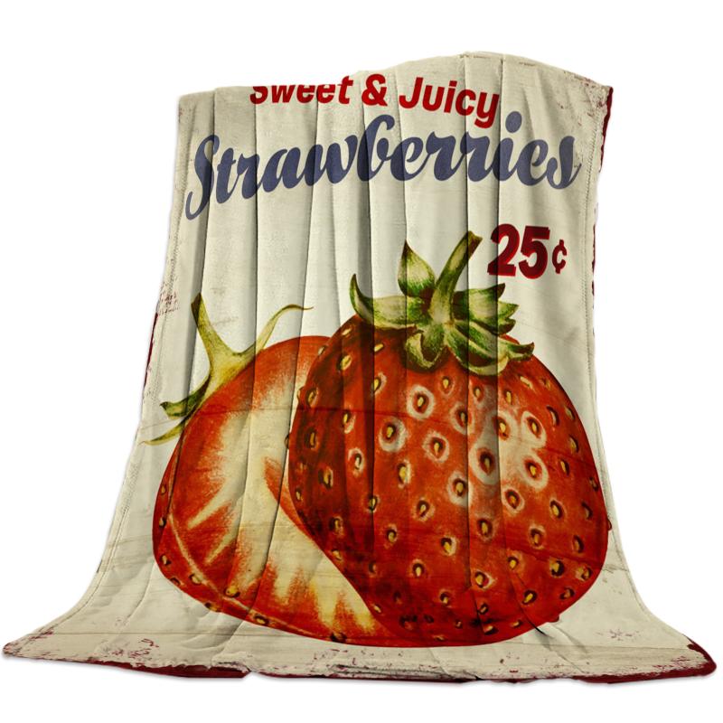 

Rustic Fruit Strawberry Vintage Wood Grain Throw Blanket Portable Soft Sofa Blanket Warm Microfiber Flannel Blankets for Beds