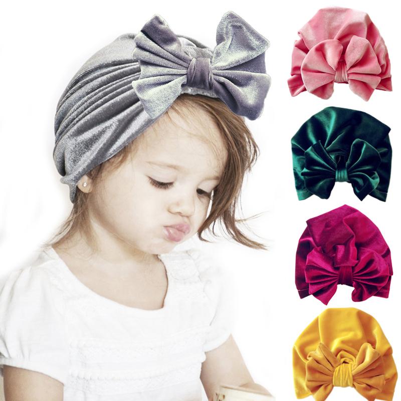 

Christmas Baby Girl Caps Velvet Toddler Kids Turban Hat With Bowknot 0-3Yrs Beanie Autumn Winter Bonnet Headwear, White