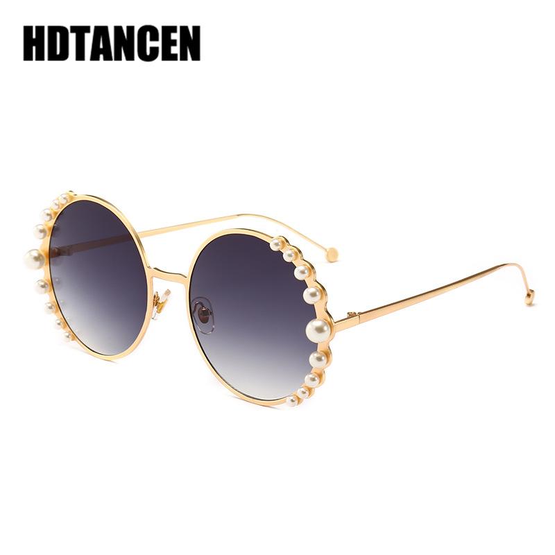 

HDTANCEN Round Women Sunglasses Pearl Decoration Fashion Sun Glasses Ladies Gradient Clear Shades