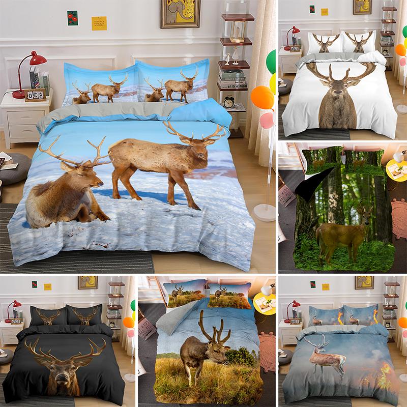 

Forest Deer Bedding Set For Adult Kids Animal Printing Single King Queen Size Quilt Comforter Duvet Cover Bedclothes 2/3pcs, Bss2069