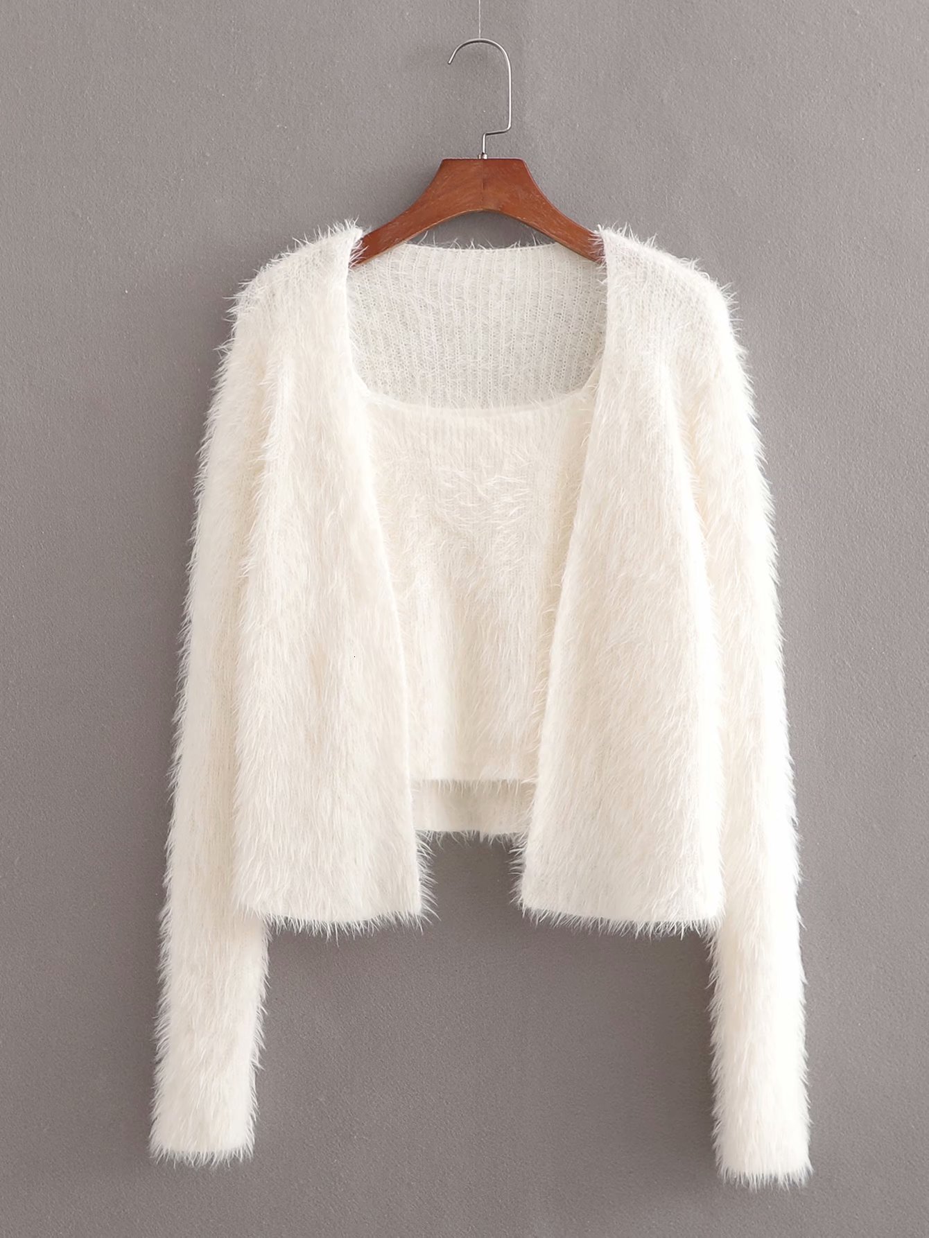 

2021 New and the United States Women's White Maomao Small Condole Belt + Wholesale Two-piece Cardigan Sweater Manufacturer Lcbk, One size