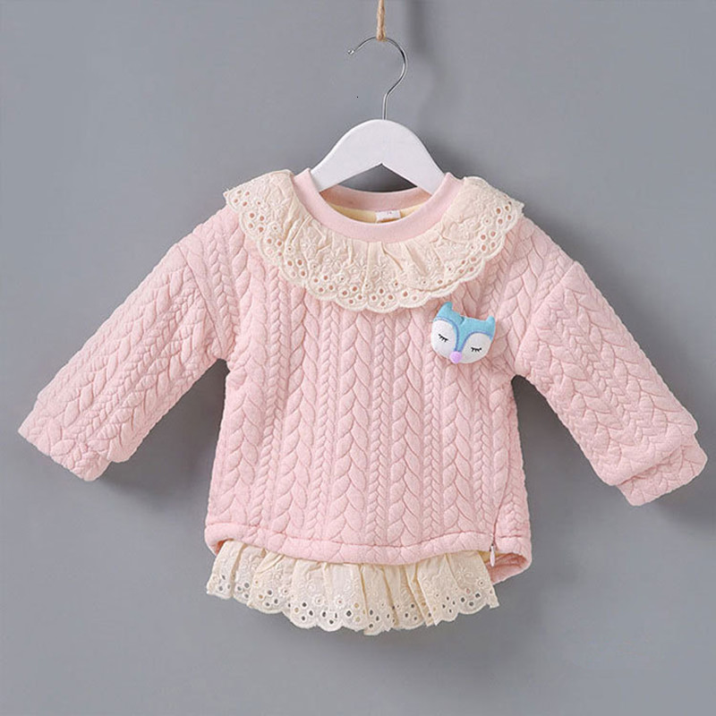 

2021 New Long Sleeve Winter Warm Veet Sweatshirt Baby Clothes Infant Clothing Girls Tops with Cartoon Animal 0-2y 5iyr, Pink