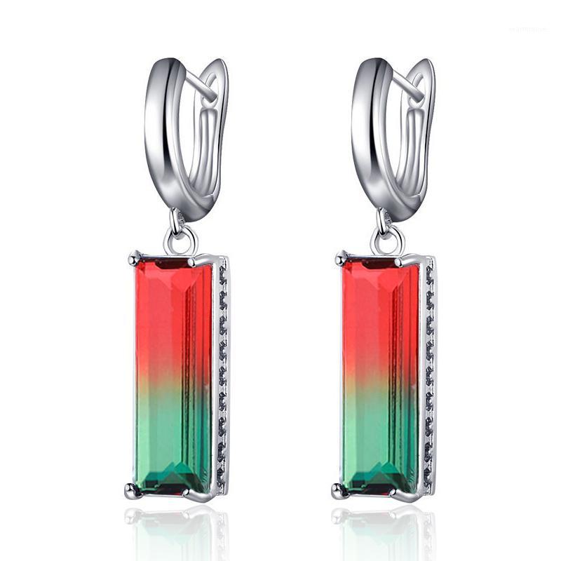 

New Fashion Gradient Zircon Drop Earrings Square Tourmaline Zirconia Gem CZ Dangle Earrings for Women Fine Jewelry Gifts1