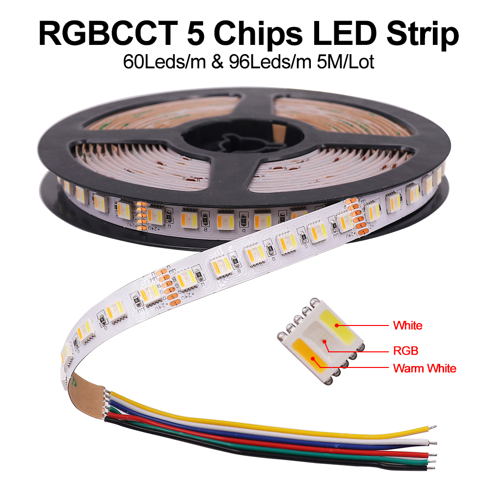 

5M 5 Colors in 1 Chip LED Strip 12V 24V RGBCCT RGBW RGBWW 30LEDs/M 60LEDs/M 96LED/M Waterproof LED Tape Flexible Diode Tape