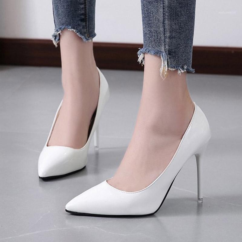 

Plus Size 7 Color Women Super High Heels Dress Shoes Patent Leather Basic Pumps Thin Heeled Wedding Shoes Ladies White Red 8357C1, Wine red