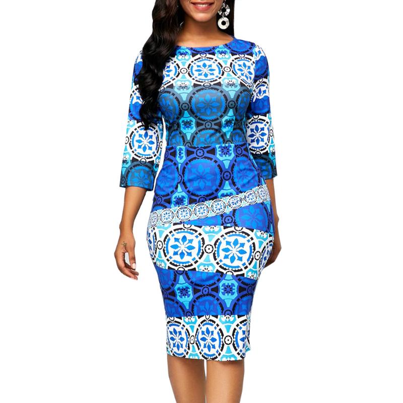 

Kalemmos Pint Autumn Sexy Bodycon Dress Women Half Sleeve Skinny Plus Size Office Pencil Dresses Elegant Long Party Vestidos 5XL, Blue