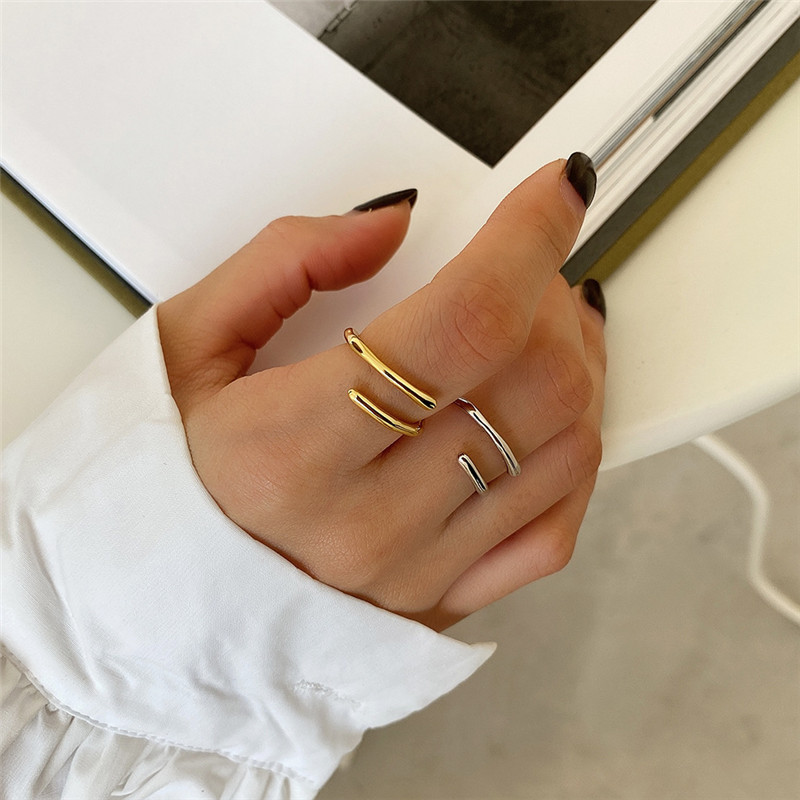 

New Punk Style Lovers Rings Authentic 925 Sterling Silver Open Rings For Women Wedding Jewelry Gifts Statement Adjustable Ring