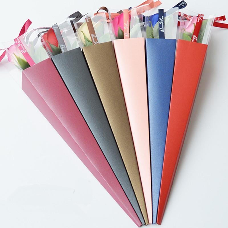 

2pcs Single Flower Rose Box Paper Triangular Wrapping Bags Colorful Box for Festival Wedding Florist Flowers Gifts Packaging1