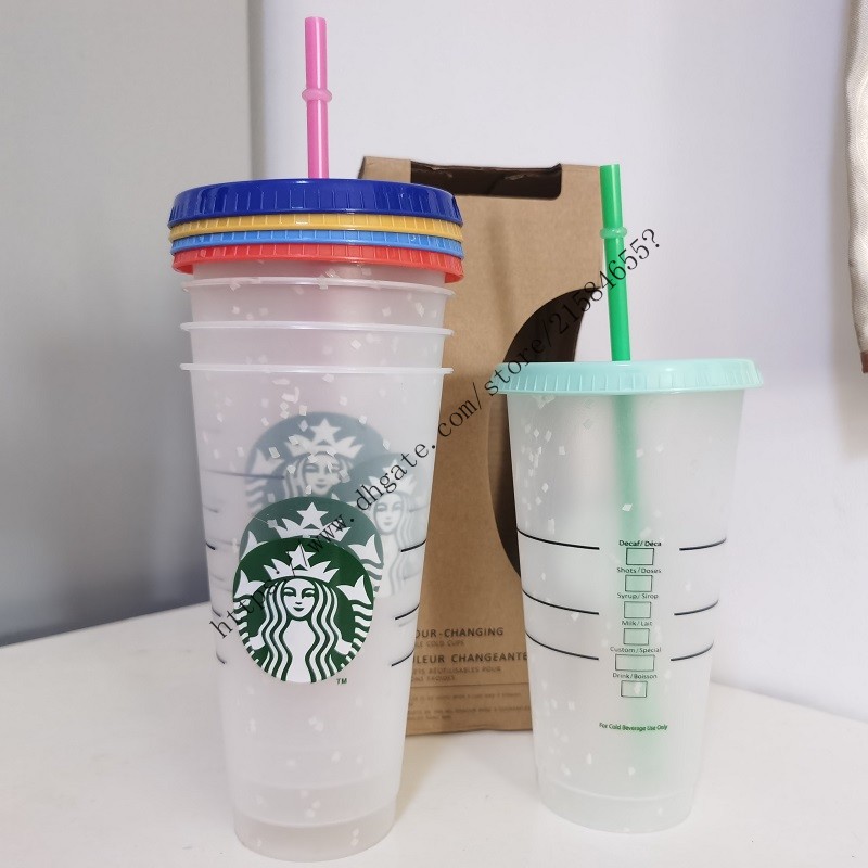 

50pcs 24OZ Tumblers Plastic Drinking Juice Cup With Lip And Straw Magic Coffee Mug Costom Starbucks snow plastic cup, Minimun 5price