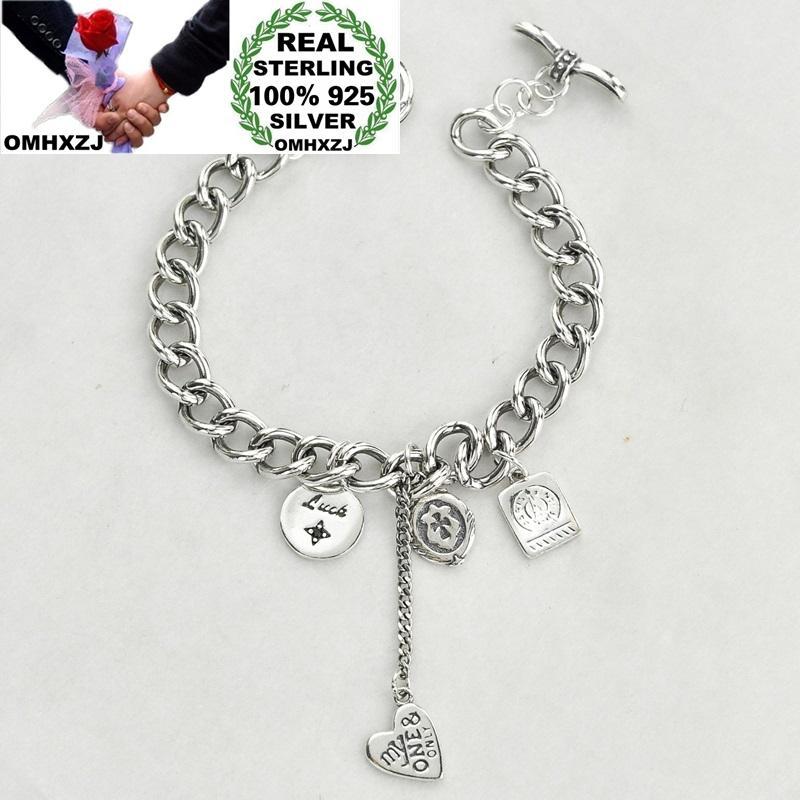 

OMHXZJ Wholesale HB134 European Fashion Woman Birthday Party Gift Vintage Heart Round Tassel 100% 925 Sterling Silver Bracelet1