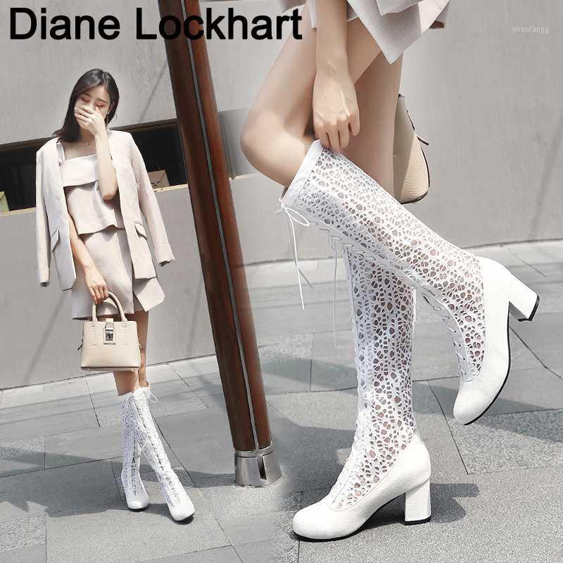 

Fashion Women Knee High Boots Mesh Breathable Round Toe Shoes Sexy High Heels Woman Lace Up Boots Summer Female 35 36 37 421, Red