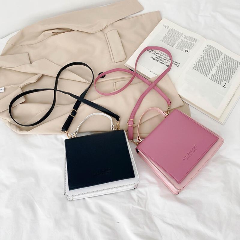 

Fashion Hit Color Shoulder Bags PU Leather Women 2021 Simple Crossbody Top-handle Pouch Splicing Female Messenger Tote Handbags, Pink