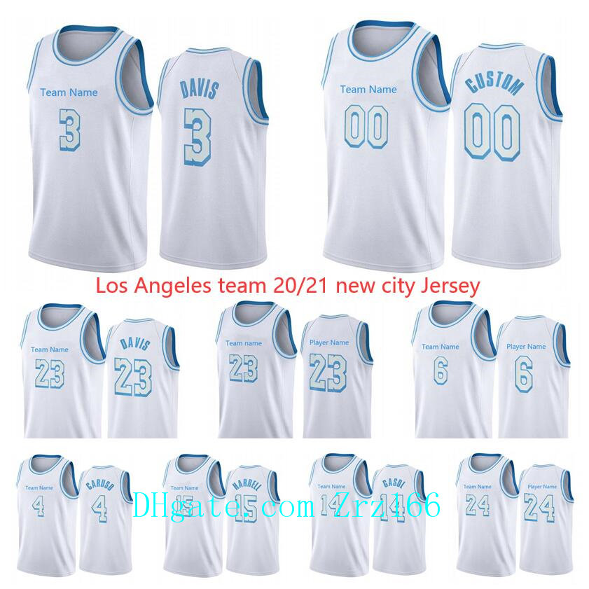

Men Los city Angeles Team Anthony 3 Davis 23 Player 4 Caruso 15 Harrell 2020-21 white City Basketball Jersey