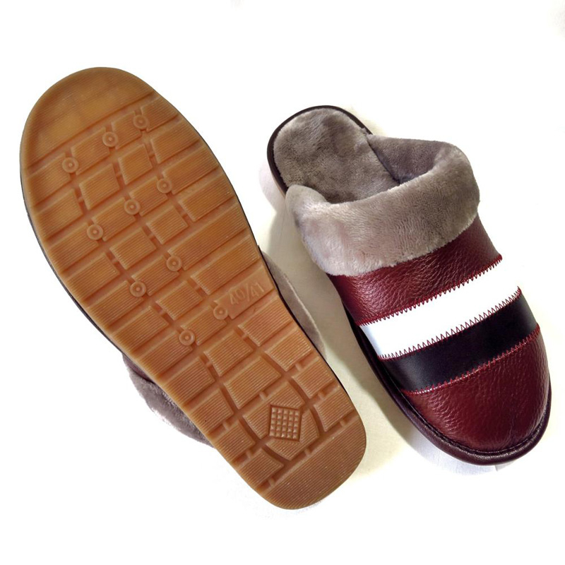 

Winter Indoor Slippers Women Genuine Cow Leather Fashion Lady Warm Shoes Casual Woman Sewing Striped Black Brown Red Slipper 201125, Women black