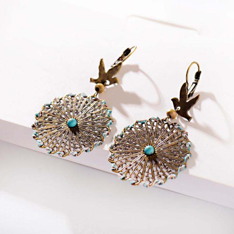 

Thailand And India Fashion Ethnic Style Earrings Alloy Hollow Pendant Natural Stone Turquoises Embellishment Earrings Jewelry