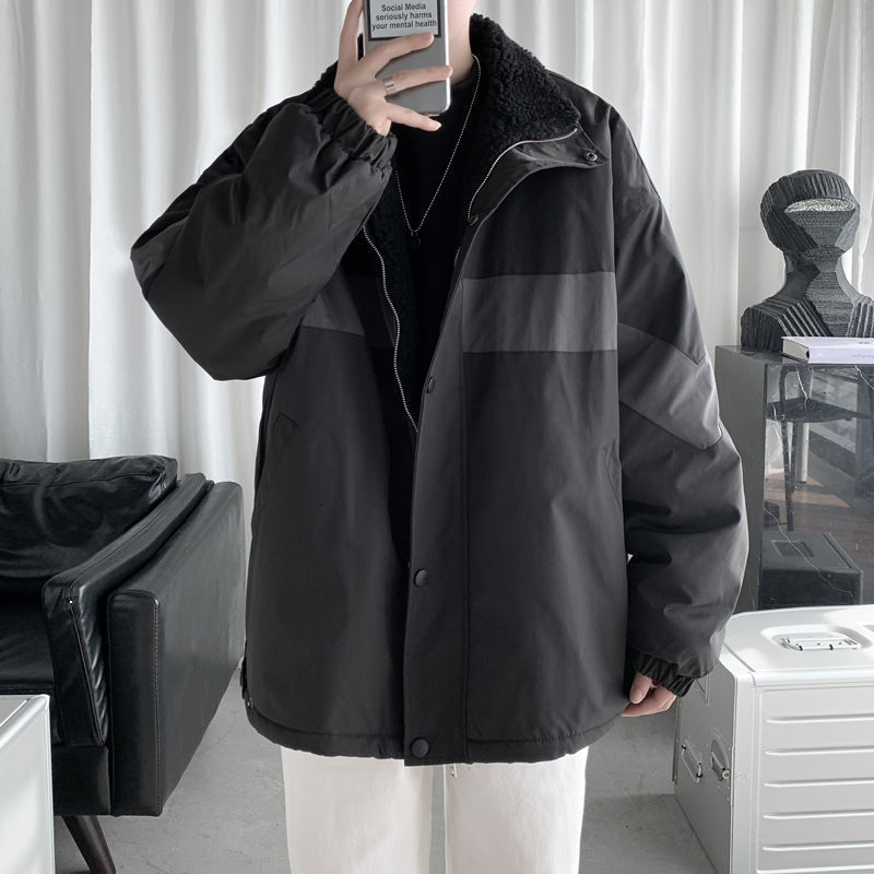 

Winter 2021 New Plus Velvet Thick Work Done with Cotton Jacket Tools of the Male Beautiful Street Black Clothes for BZ3T, Green.