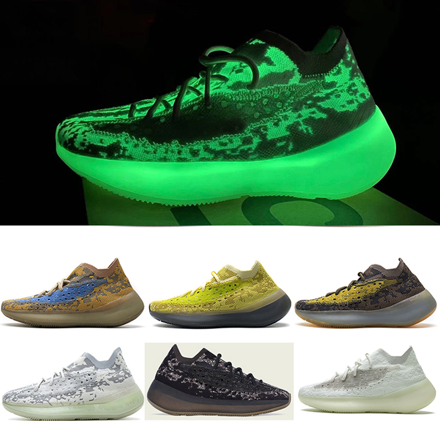 

PK Version 380 Calcite Glow Shoes Women Men Designer Sneaker Onyx Non Reflective Running Shoe Alien Blue Oat Hylte Glow Pepper Kanye West, 2 pairs of socks random style