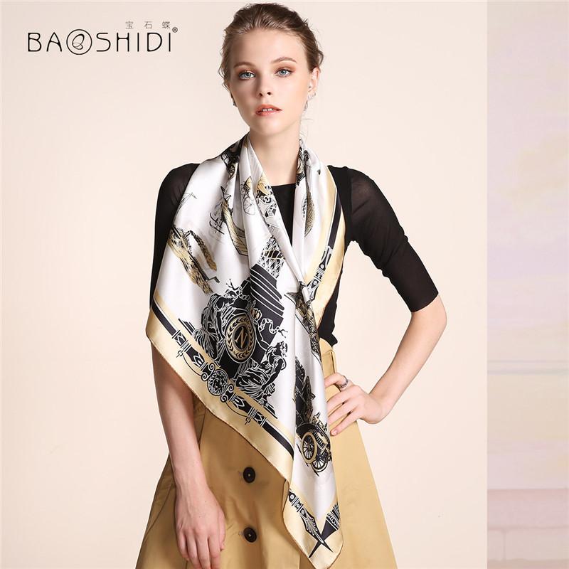

BAOSHIDI]2020 Autumn New Arrival,16m/m Pure Silk hijab scarf Women,Infinity 90*90 Scarves, scarfs for elegant lady