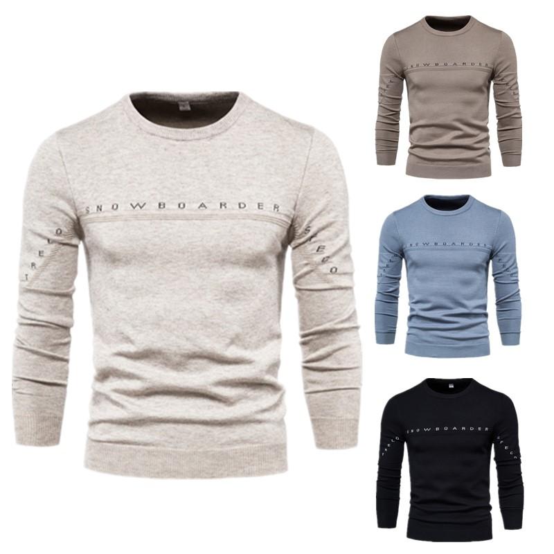 Men's Sweaters Men Knitted Sweater Polyester Cotton Round Neck Winter Clothing Solid Color Slim Casual Style