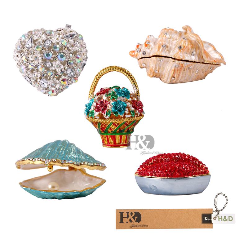 

Mini Figurine Trinket Boxes Ornament Crystals ,Hand-painted Patterns Jewelry Trinket Box Hinged Collectible Ring Display Holders