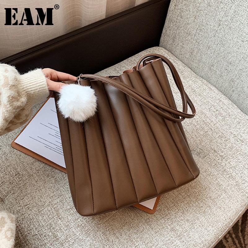 

[EAM] Women New High Quality Bucket PU Leather Flap Personality All-match Crossbody Shoulder Bag Fashion Tide 2021 18A0919, Black