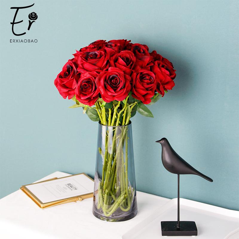 

Erxiaobao Brand New Gradient Rose Artificial Flowers High Quality Fake Silk Wedding Flower for Home Living Room Decoration, Blue
