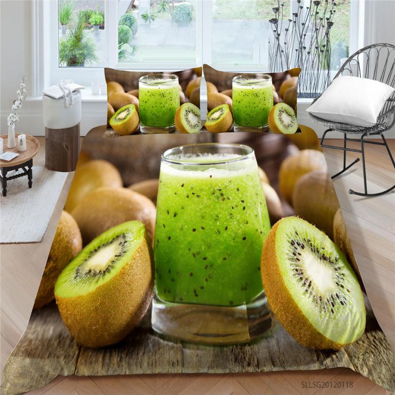

3D Kiwis Bedding Set Double Hot Sale Fruit Print Duvet Cover King  Full Single Queen Kiwi Juice Bed Set Comfortable, Style 2