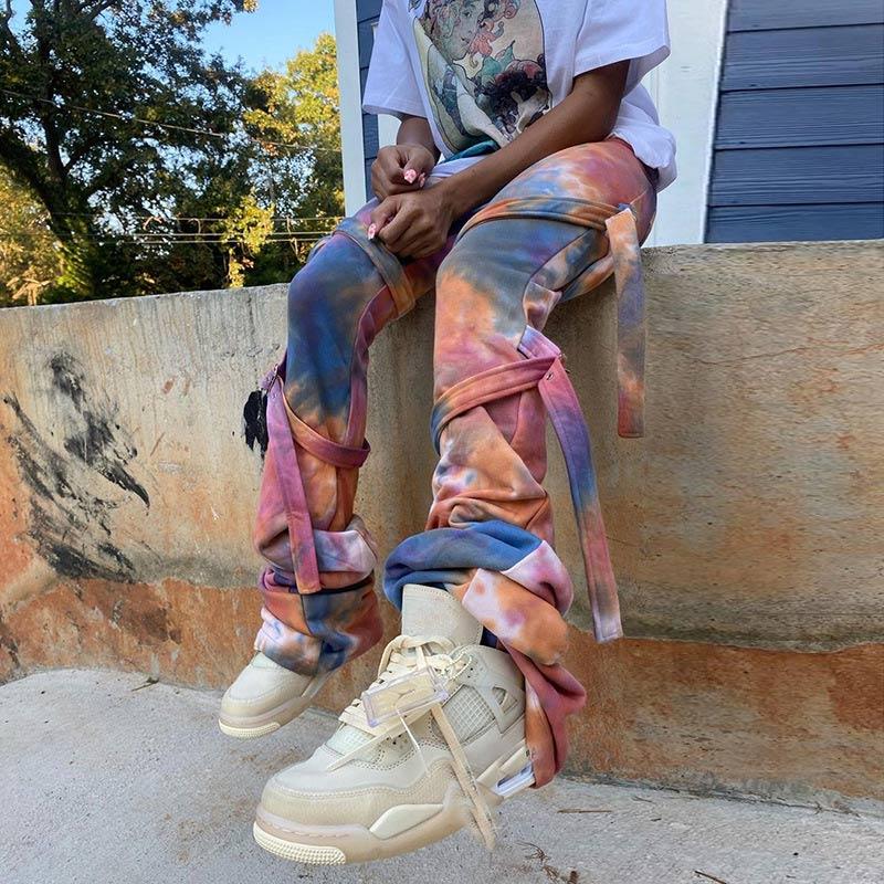 

Autumn Casual Tie Dye Long Trousers Women Strappy High Waist Pants Capris Fashion Y2K Pocket Sweatpants 90s Trouser, Multicolor