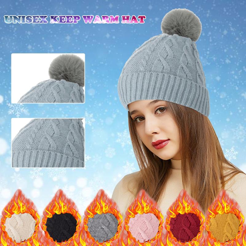 

New Fashion Unisex Beanie Hat Knitted Czapka Zimowa Winter Keep Warm Beanie Hairball Hats Caps Solid Color Skullcap For Adults, Pink