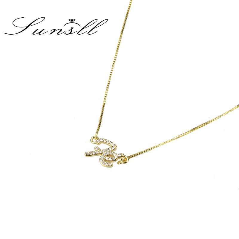 

SUNSLL new gold copper necklace white cubic zirconia necklace fe letter women fashion jewelry gift