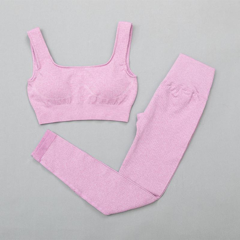 

ribbed seamless yoga set sport clothes for women tracksuit 2 piece set fitness clothing workout clothes for women sportswear, Light pink 2 piece