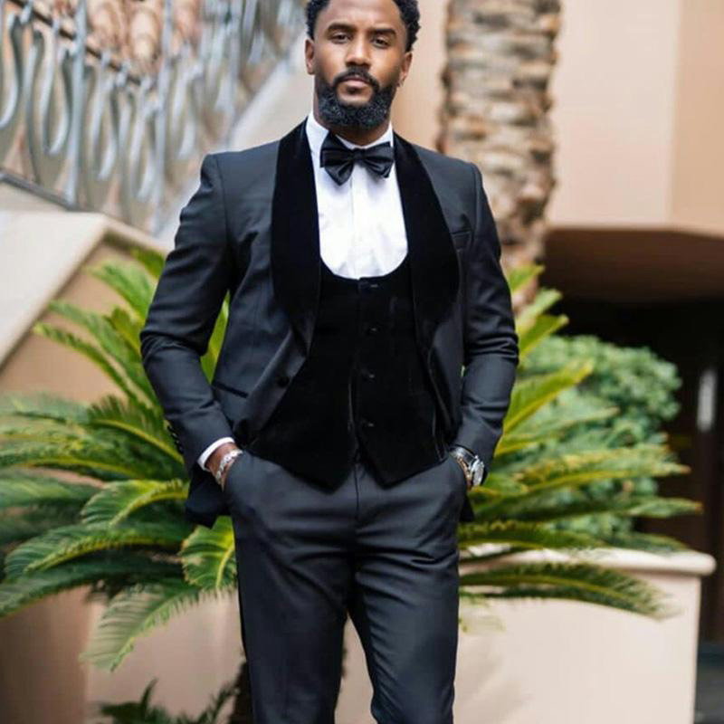 High Quality Handsome Men Suit Two Button three Pieces Groom Tuxedos Best Man Business Wedding Blazer (Pants+Jacket+Vest)