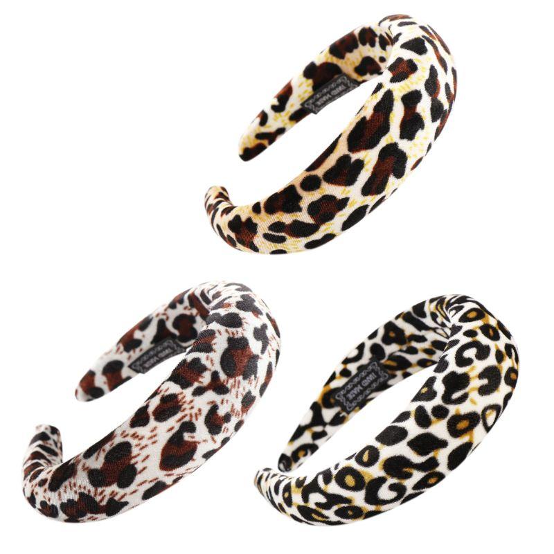 

Korean Ladies Women Vintage Leopard Print Padded Wide Sponge Headband Thickened Velvet Hair Hoop Stretch Casual Party Headpiece