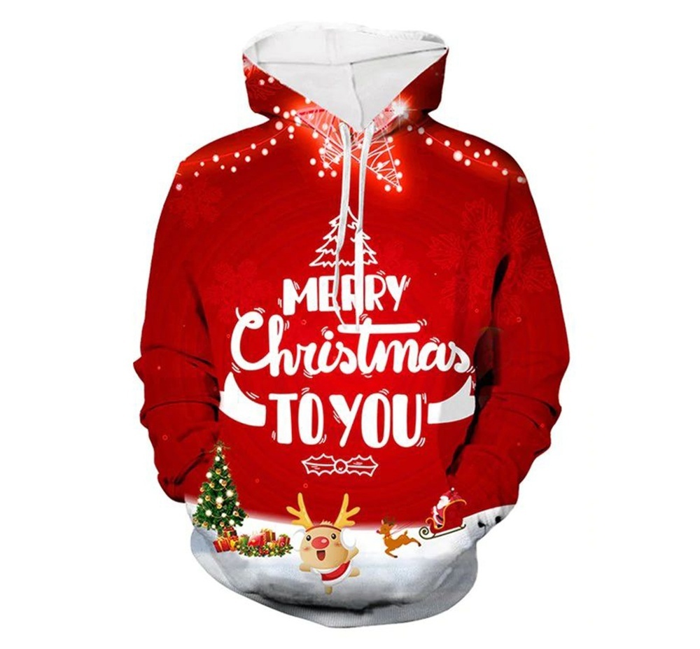 

European and American men's 3d printed custom Christmas hoodies, Black