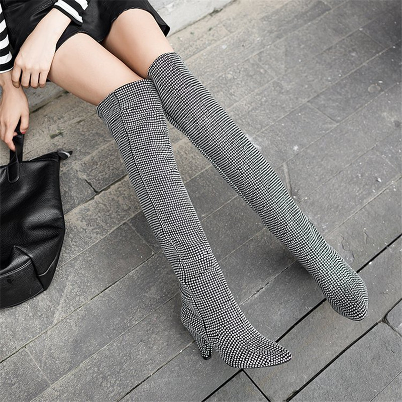 

2021 New Europe and America Sexy Ladies'style Knee Pads Winter Wild Fashion Comfortable Matte Woven Womanly Shoes Casual Boots 0H2F, Silver