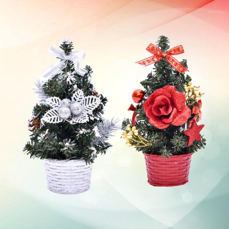 

2pcs Exquisite Miniature Xmas Tree Decor Christmas Tree Model Gifts Lifelike Home Party Decor (20cm Red A and Silver B)1, Picture 2