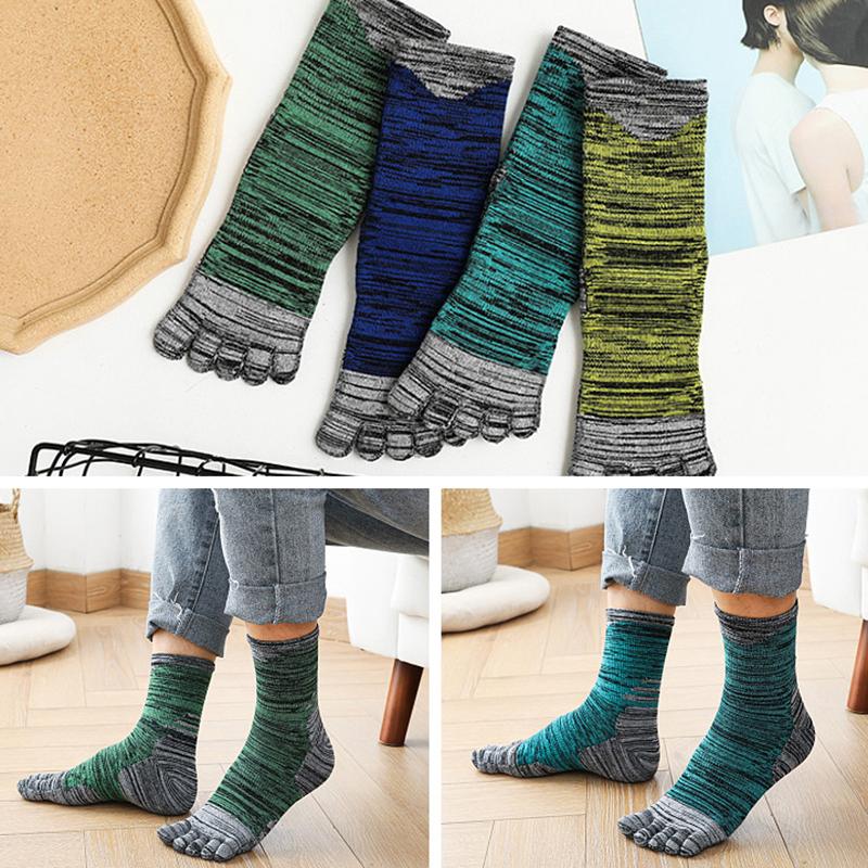 

Men Tube Socks Soft Finger Socks Colorful Autumn And Winter Breathable Novelty Five Toe Thicken Cotton Stripe Toe, Black