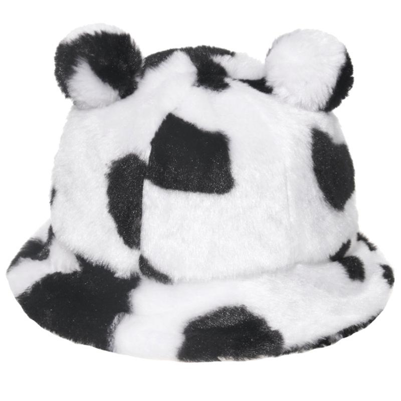 

Women Winter Fuzzy Plush Bucket Hat Bear Ears Leopard Zebra Cow Fisherman Cap H8WF