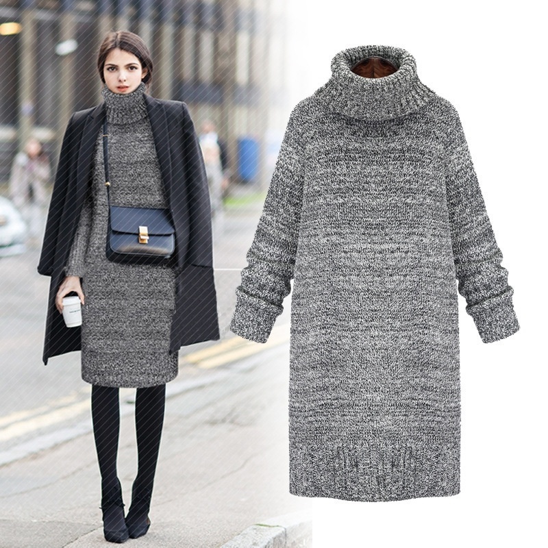 

Zogaa autumn new woman neck long, hot sweatshirt ladies midi turtleneck high cotton dress sweaters 7EO6, Gray