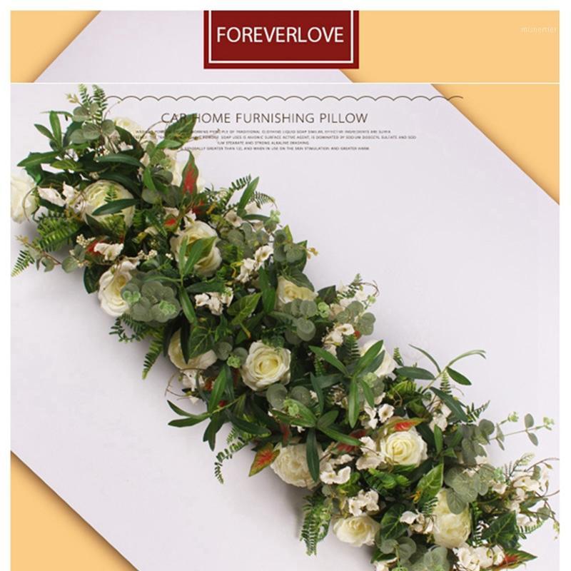 

100cm Length Artificial Silk Flower Road Flower Row with Foam Frame Runner Centerpiece Wedding Decorative Photographic Backdrop1, Pink