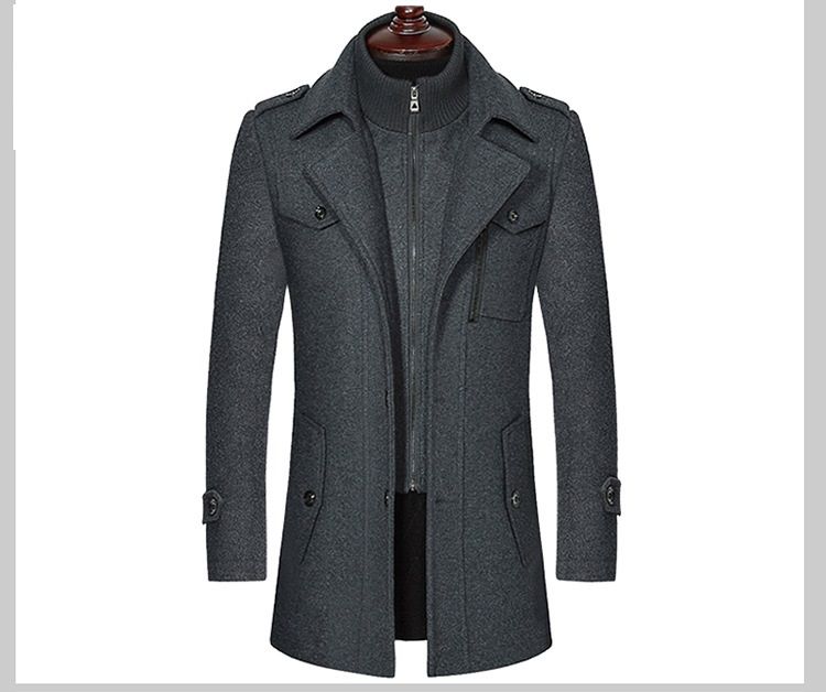 

Khaki Men'S Long Winter Wool Coat Jackets Men'S Leisure