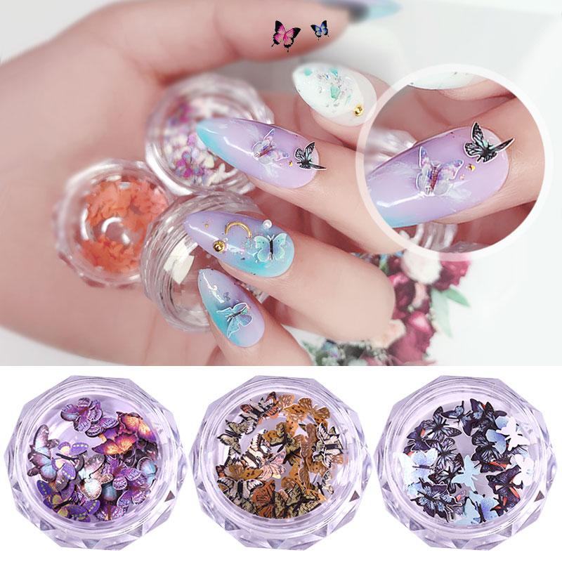 

1Box Colorful Butterfly Fairy Bling Nail Art Slices Manicure Accessories Around 50pcs DIY Butterfly Nail Sequins Art Flakes