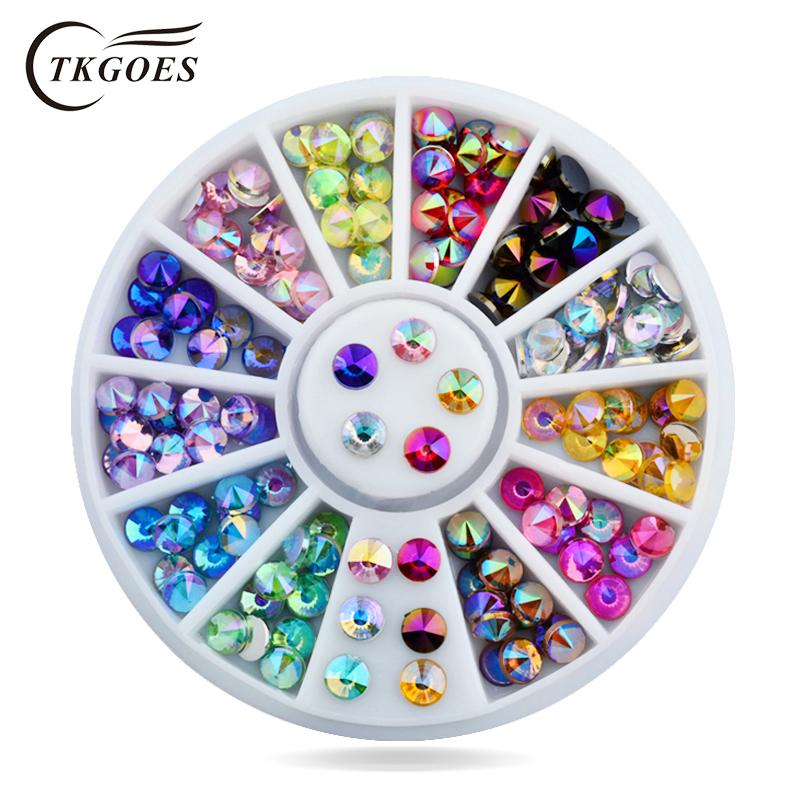 

TKGOES Hot 14 Styles Mixed Sizes Nail Art Tips Decoration Crystal Pearls Glitter AB Rhinestone Nail Decoration Tools 1 Wheel
